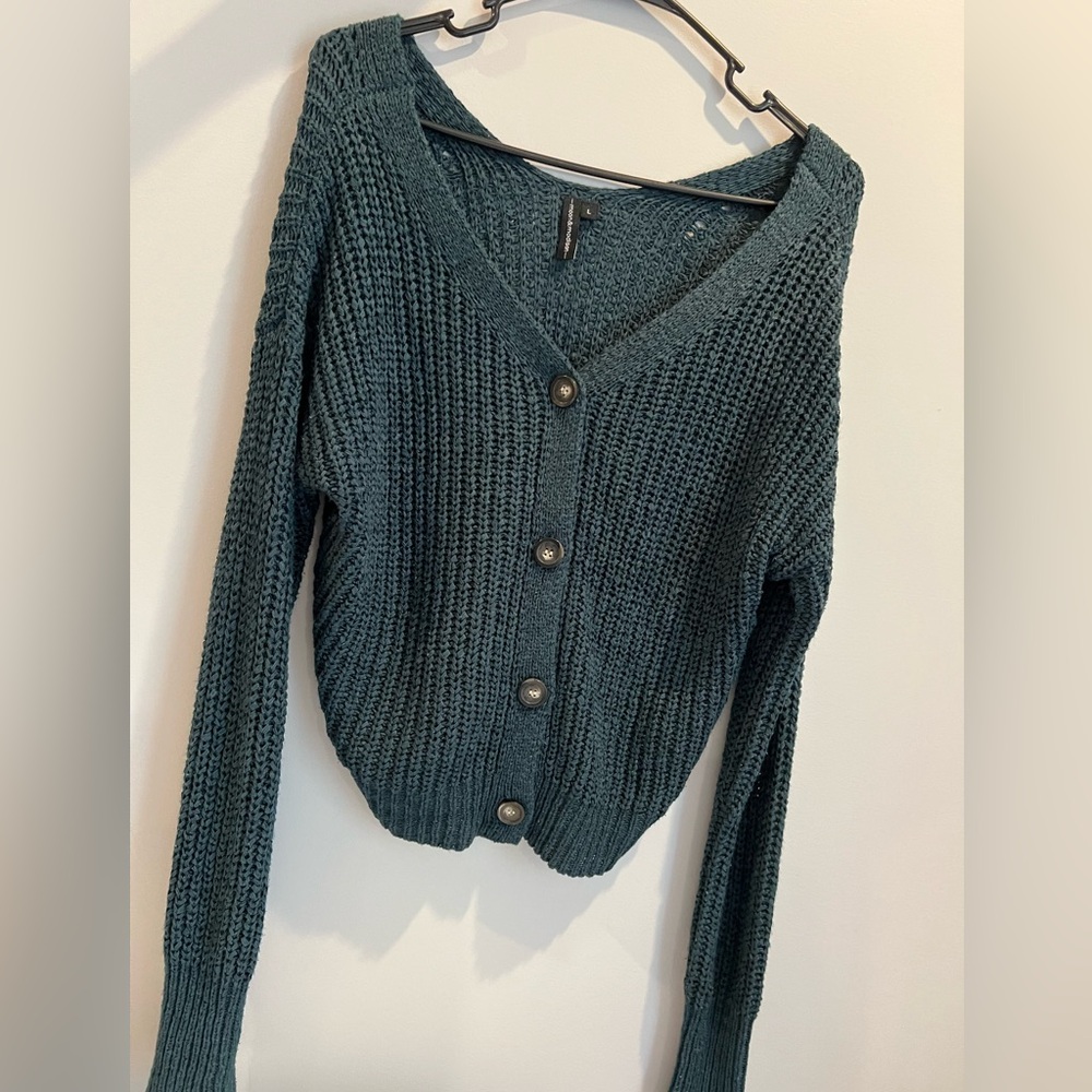 Moon & Madison Deep Teal Button-Up Knit Cardigan Off The Shoulder Size Large